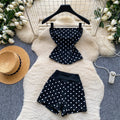 Gentle wind red polka dot tube top vest high waistshortstwo-piece set female summercasualslimming looksuit outfit