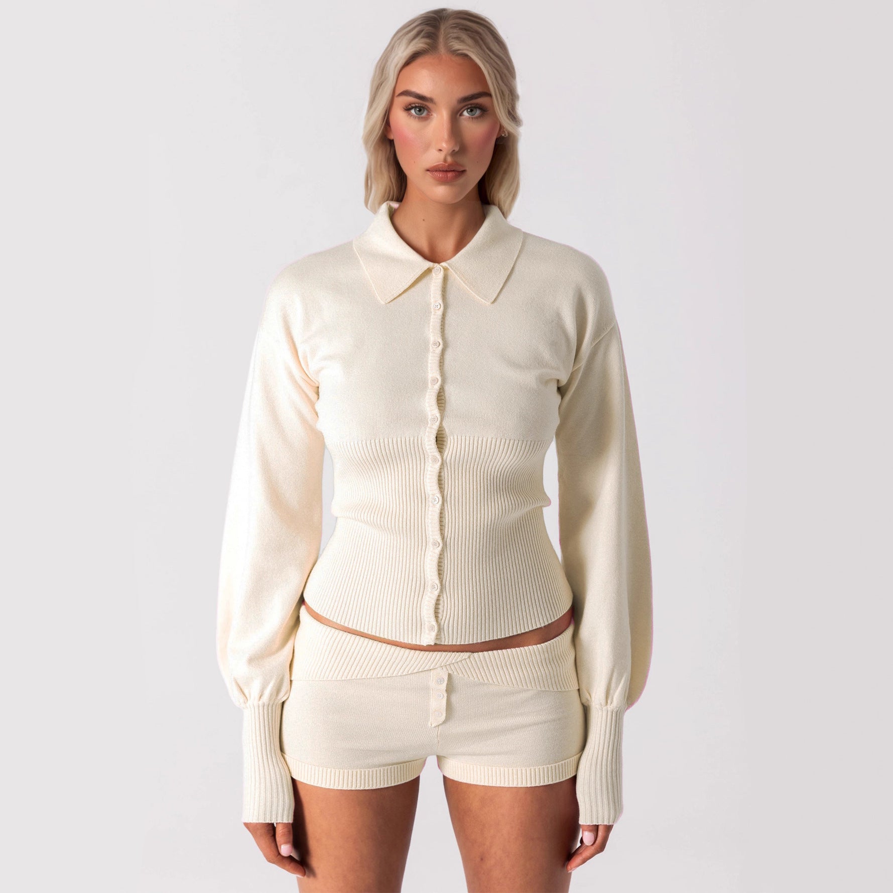 Cross-border Europe, America and 2025 autumn new women's clothing fashion lapel cardigan top niche design shorts two-piece set