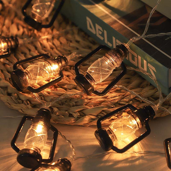 Camping ambient light LED outdoor decoration retro kerosene bottle light tent canopy decoration camp arrangement lantern string