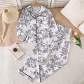girls' spring/summer new arrival: elegant printed long-sleeve shirt and wide-leg pants two-piece set - perfect for loungewear or casual wear