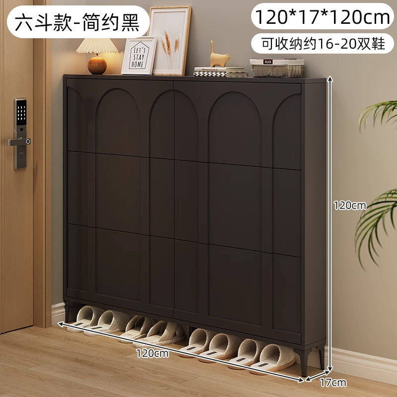 Ultra-thin tipping shoe cabinet cream style for home door small narrow entrance door shoe cabinet space-saving entrance cabinet all-in-one shoe rack