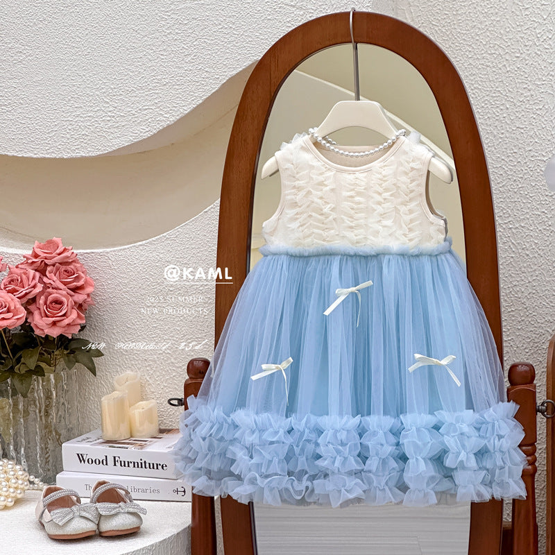 summer girls' casual patchwork baby girl everyday tank top soft mesh sleeveless vest princess dress - clearance sale (limited sizes available)