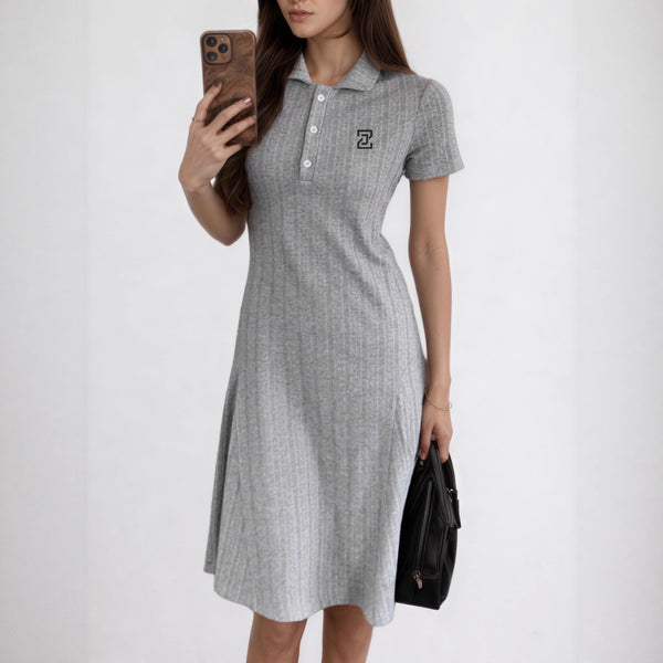 POLO collar short-sleeved dress women's 2025 summer dress new thin and versatile A-word skirt medium and long dress