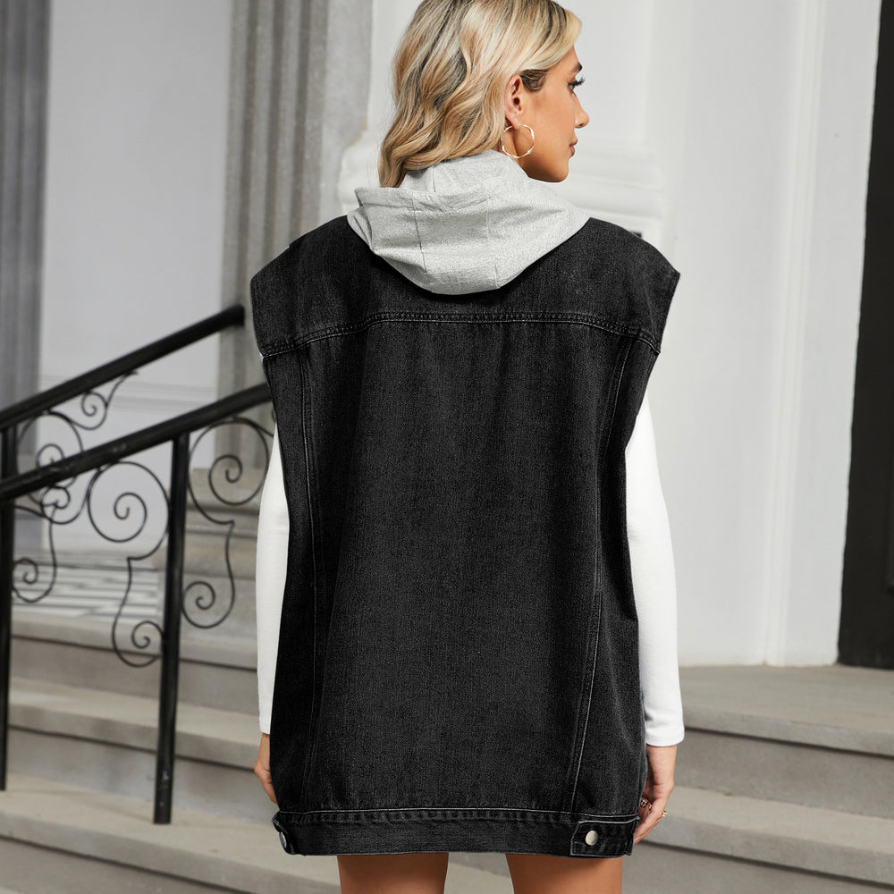 Fashion cross-border trade women's clothing  independent station new washed loose flap pocket pants denim vest waistcoat tops