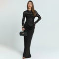 European and american style women's spring new arrival: elegant and chic round neck bandeau long sleeve sexy lace see-through patchwork dress