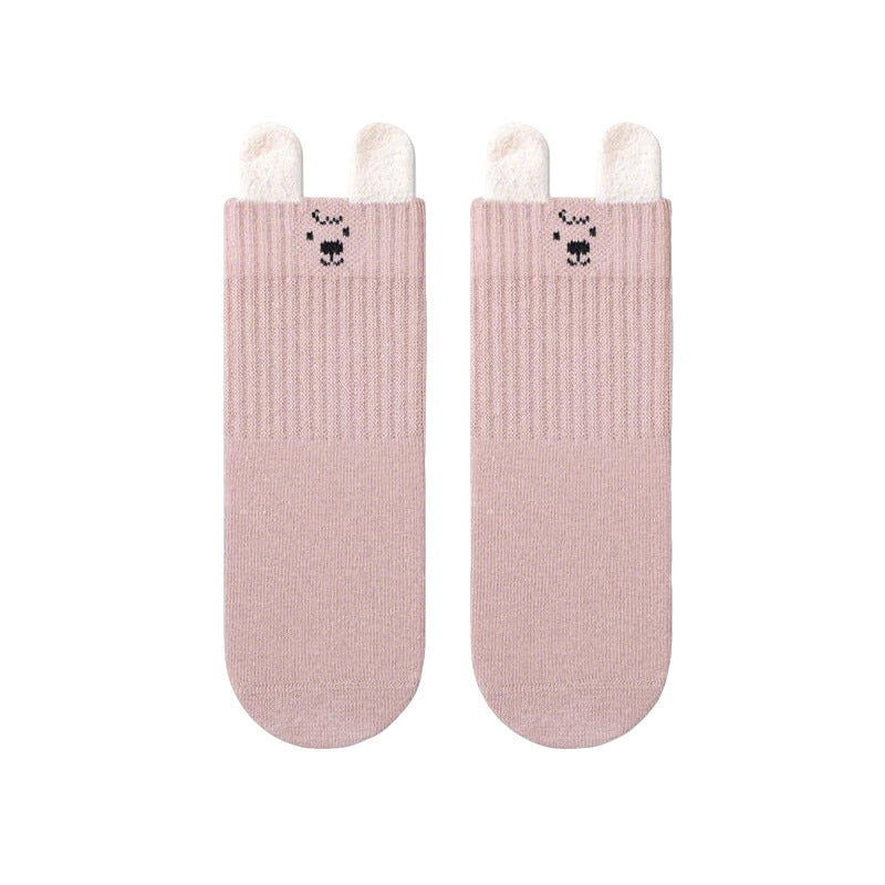 Babylon children's socks solid color ear lifting combed cotton cartoon knee socks autumn boneless cute newborn infant socks