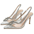 Xd huizhou new pointed-toe high heel rhinestone clear stiletto sandals women's versatile european and american fashion open-back high heels