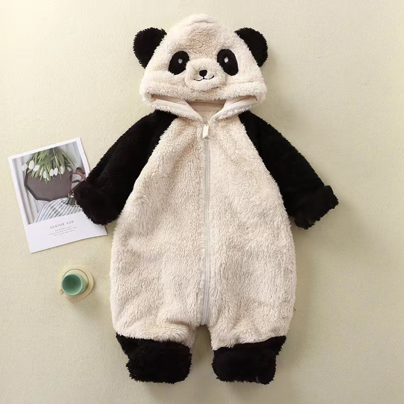 Baby cartoon bunny panda plush onesie infant cute warm clothes toddler romper home jumpsuit