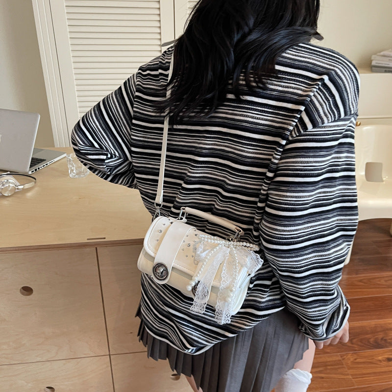 Fashion niche design diamond-encrusted small square bag 2025 summer new fashionable foreign style Cambridge bag simple shoulder messenger bag