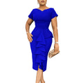 Q123export women's clothing  summer new short-sleeved pure color hip-covering ruffles high waist african dress