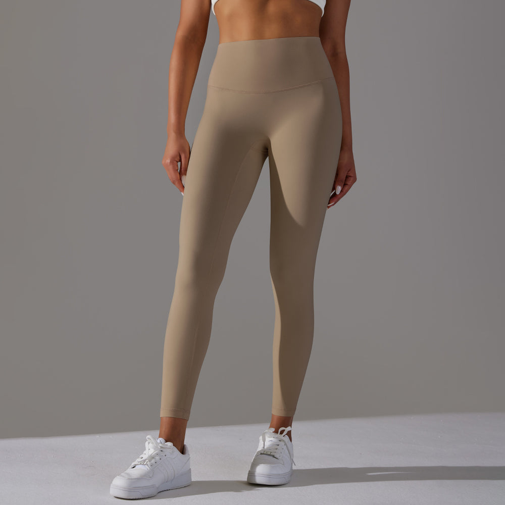 No awkward line double-sided brushed nude breathable yoga nine-point pants high waist hip lift peach tight sports fitness pants