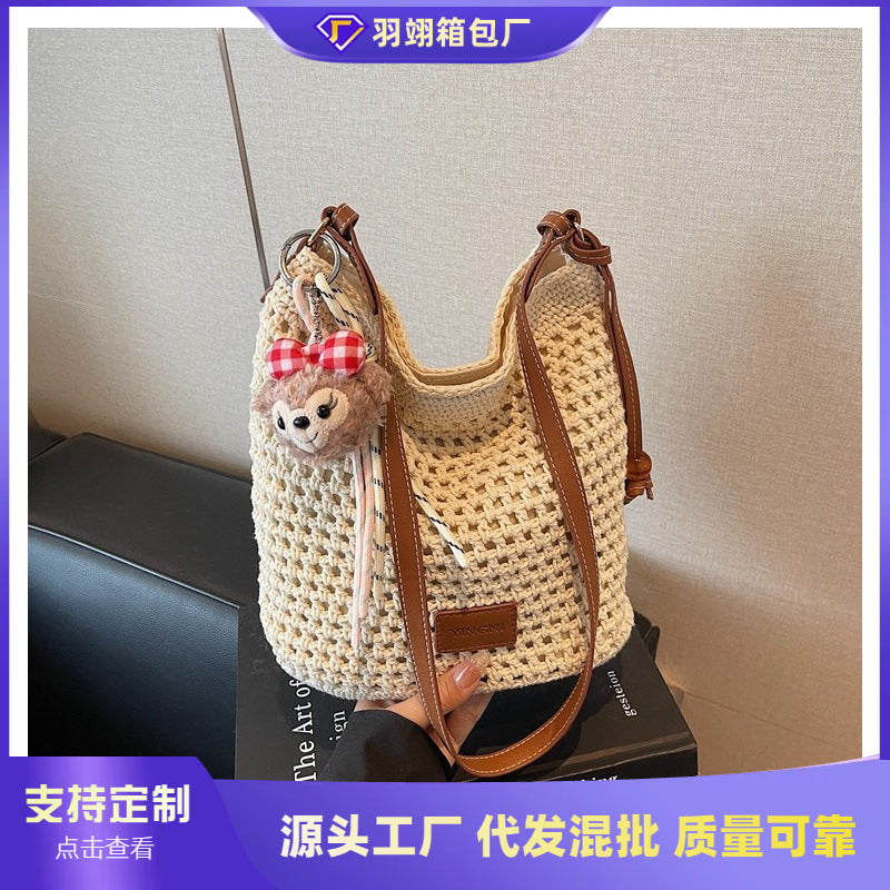 Cross-border large-capacity knitted bags women's summer 2025 new versatile shoulder messenger woven bags seaside beach bags