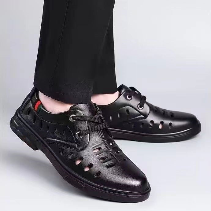 Summernew arrivalcut out perforated breathable business formal leather shoes men's casual wedding groom british pointed toe men's shoes