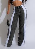 summer fashion patchwork three-stripe wide-leg denim pants - new women's casual high-waisted stretch straight-leg trousers