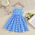 Girls' summer sundress: blue striped floral print casual french style for mid-to-large children