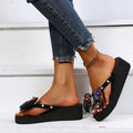 2025 new round-toe flip-flops women's fashion export plus size rhinestone bow minimalist beach sandals