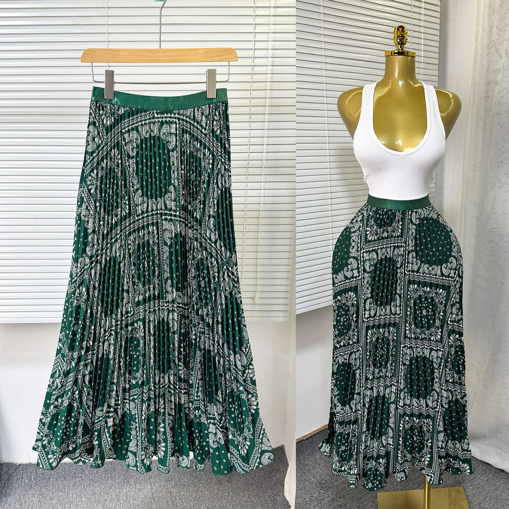 Exportsweeteasiest for matchpleated skirt large swing printing skirt women's frenchhigh waista-line medium long pleated skirt