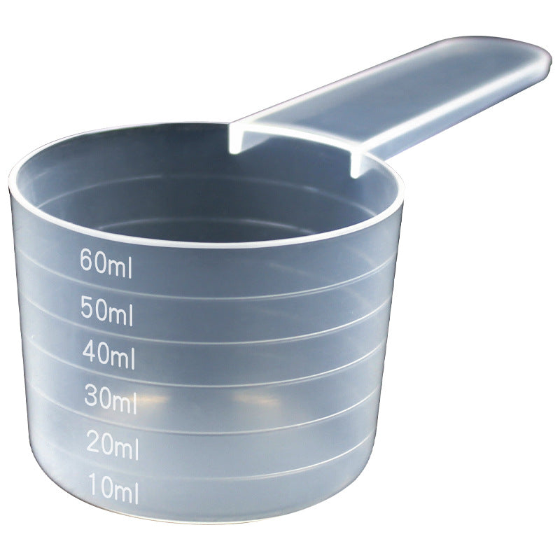 Mask plastic measuring spoon 60ml milliliters plastic feed fertilizer pesticide laundry detergent powder measuring spoon filled with water 60g grams