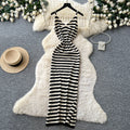 Lazy stripes suspender sleeveless dress women's summerknitting silmslimming lookelegant long skirt work clothing outfit