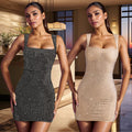 C7109 cross-border   fashion women's hotfix rhinestone camisole sexy slim-fit evening party dress