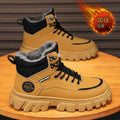 Boots men's fall and winter high-top british style workwear rhubarb boots men's fleece-lined cotton shoes thick sole outdoor waterproof leather boots