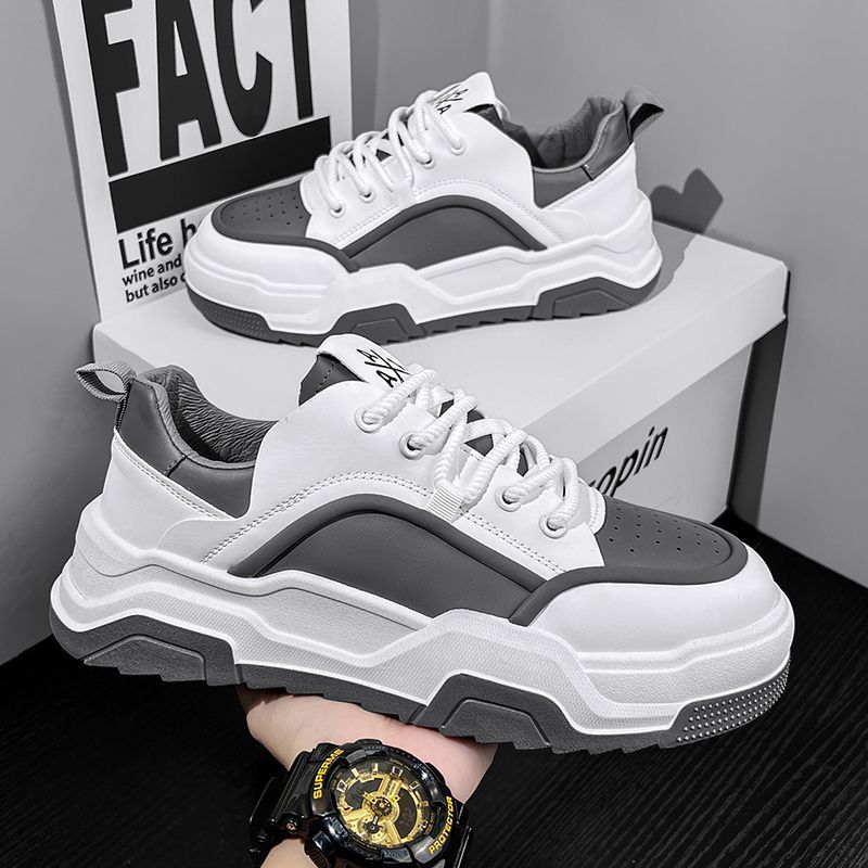 2025 spring men's new breathable white sneakers, trendy versatile chunky sole athletic casual skate shoes, dad shoes