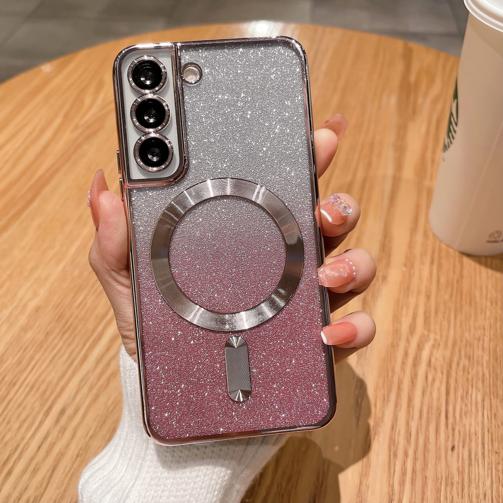Gradient glitter electroplated magnetic case for samsung s25 edge, s24 ultra lens film, cd pattern protective soft case