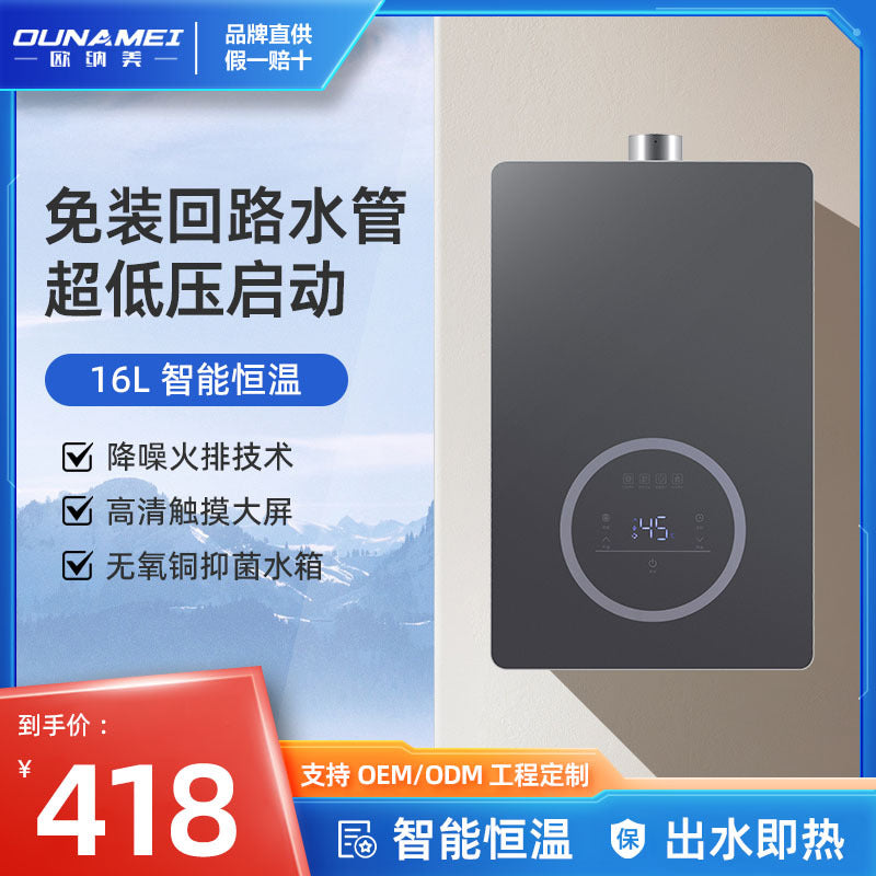 Gas water heater for home zero cold water natural gas liquefied gas 16l variable frequency constant temperature bath silent forced exhaust