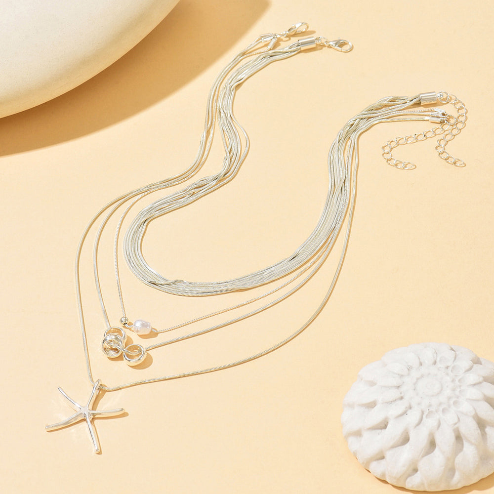 Starfish multi-layer necklace wholesale european and american cross-border cool jewelry women's versatile retro niche necklace necklace accessories