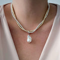 European and american cross-border retro minimalist faux pearl teardrop pendant necklace - unique design round beaded wrap choker