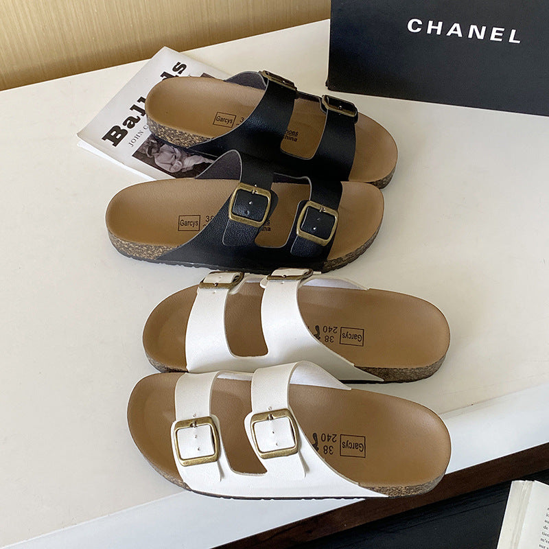 Men's birkenstock-inspired summer sandals: thick-soled, non-slip, casual unisex style with double buckle closure. perfect for outdoor wear, beach, and export