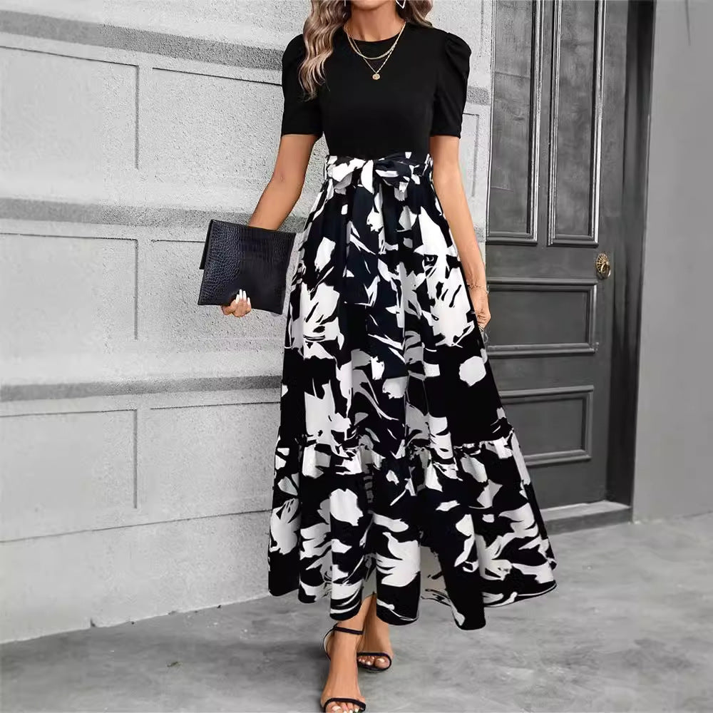 Amazon  european and american women's floral print high-waisted elegant chiffon dress - chic & versatile for work