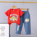 Summer new arrivals: toddler & kids' denim pants & cartoon print short sleeve two-piece set - multiple styles available