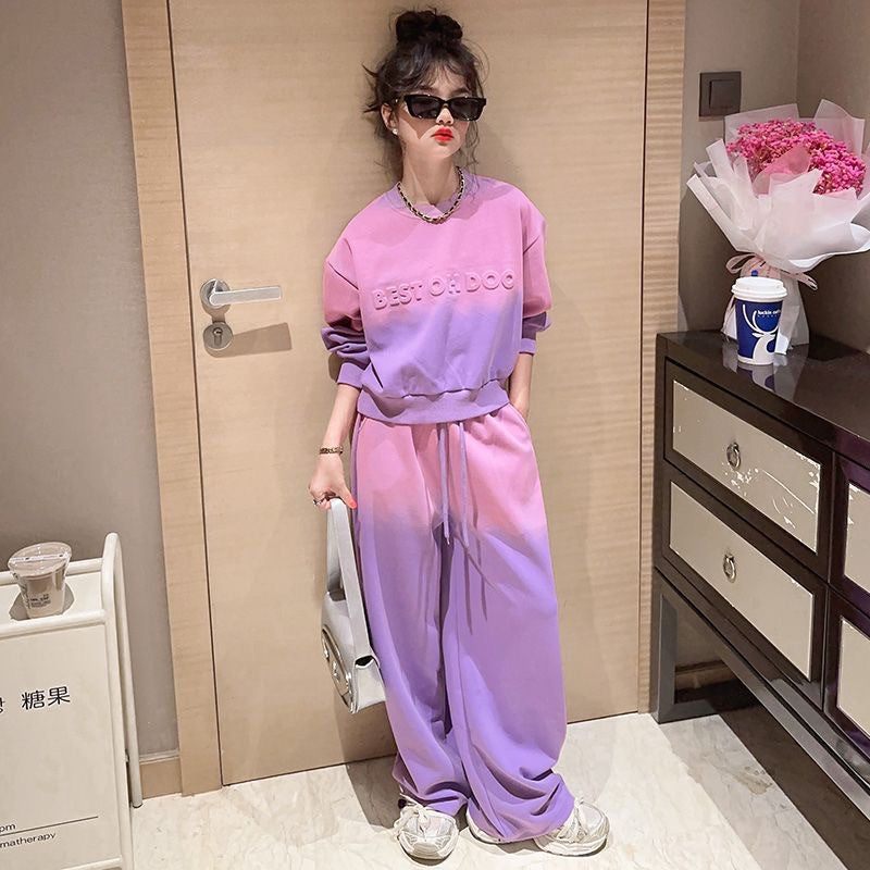Girls' gradient outfit set - new spring/autumn  collection - stylish and trendy wide-leg pants two-piece set for mid-to-large children