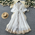 Frenchclassyelegantdress women's palace style straps waist elegantlacepatchwork single breasted large swing long skirt