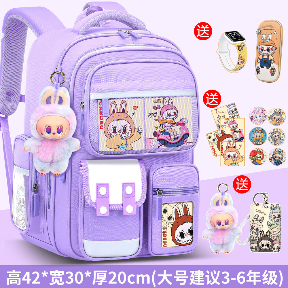 2026 new labubu backpack for girls, elementary school students grades 1-6, boys' lightweight kids' backpack, spine protection, and weight reduction