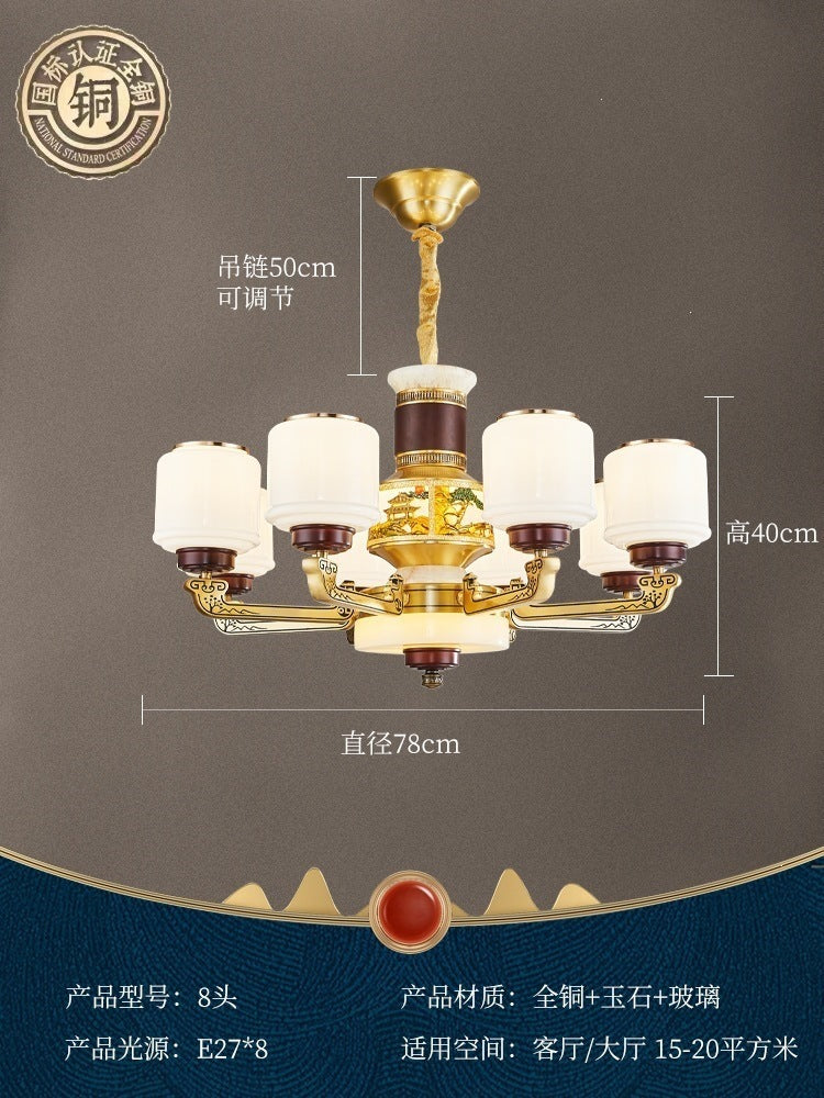 For home house classy chandelier natural jade duplex new lamp zhongshan full copper ancient town new chinoiserie marble