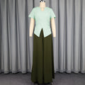 New casual two-piece set: slimming, chic, and perfect for work. solid color, cinched waist, ruffle-trimmed short sleeve top and wide-leg pants set