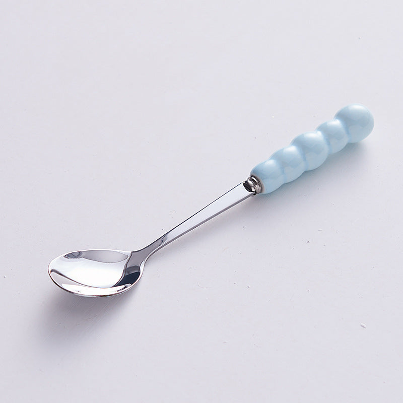 Luxury pearl fruit picks ceramic storage jar creative fork spoon home stainless steel fruit fork set wholesale