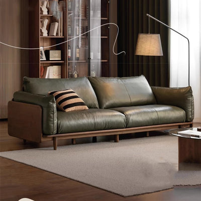 Bean bag sofa american retro oil wax living room medieval style three-person straight row small apartment first layer cowhide oil wax leather