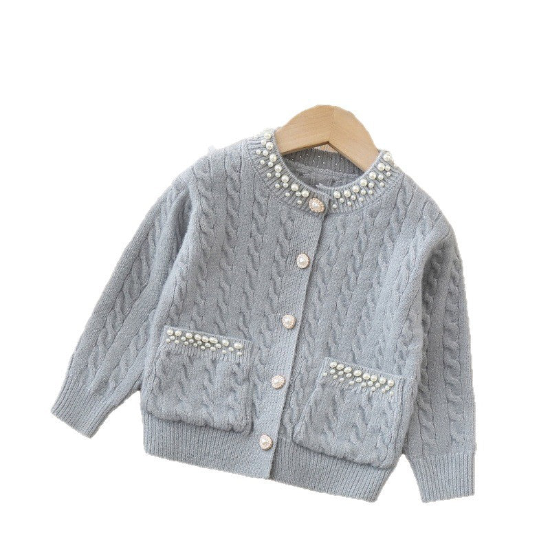 Little girl tweed style tutu skirt two-piece setfall and winternew arrivalkidssweateroutweargirlsweatercardigan