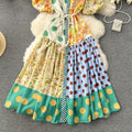 Frenchniche stylecontrast colorpatchwork style puff sleevesloose large hemlongsense of design polka dotdress dress