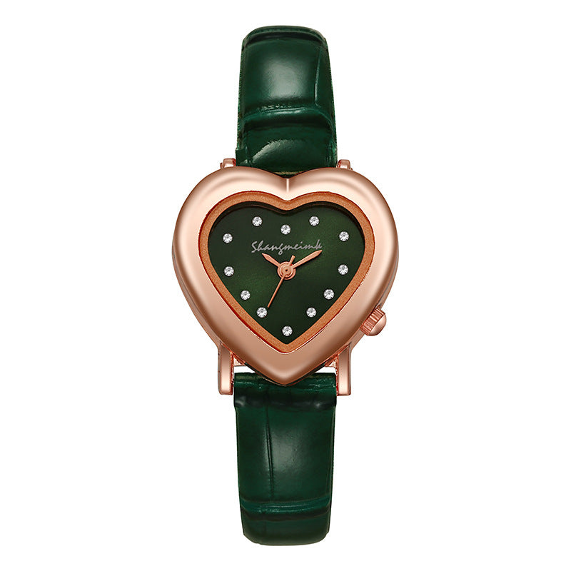 Women's fashionable minimalist vintage heart-shaped quartz watch - petite student watch, fashion watch