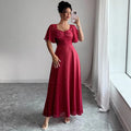 european and american cross-border summer women's slimming french square neck maxi dress
