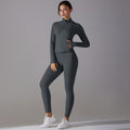 New arrival: solid color antibacterial seamless underwear zip-up yoga set - two-piece activewear for running and fitness