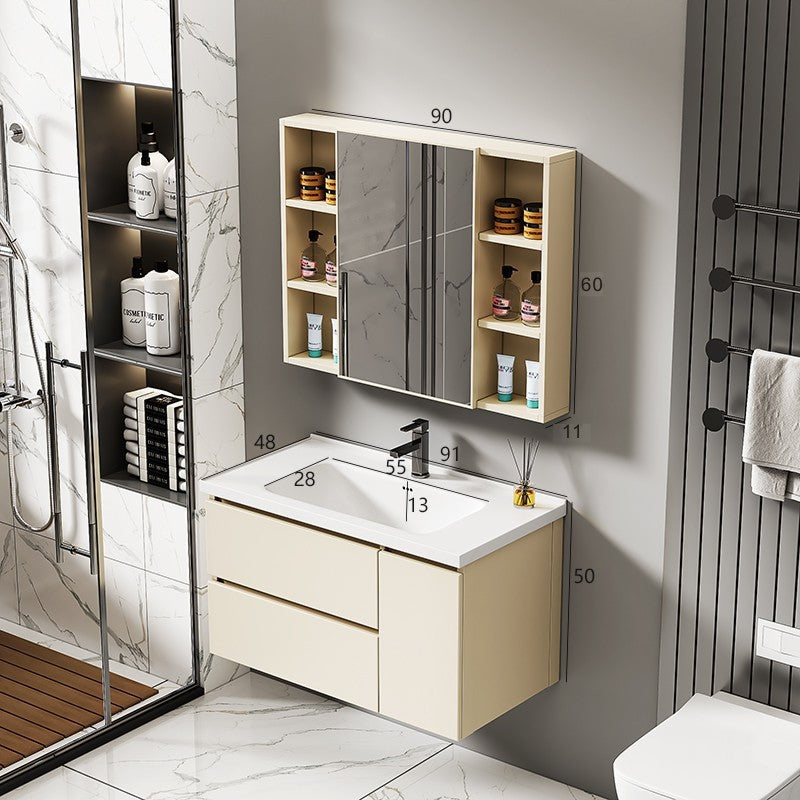 Double-layer drawer honeycomb aluminum bathroom cabinet bathroom mirror cabinet combination wall-mounted ceramic integrated basin honeycomb aluminum basin