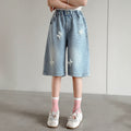 Girl hot diamond denim mid-pants summer style pants kids middle-aged and big kids shorts easiest for matchsummer thin half length pants