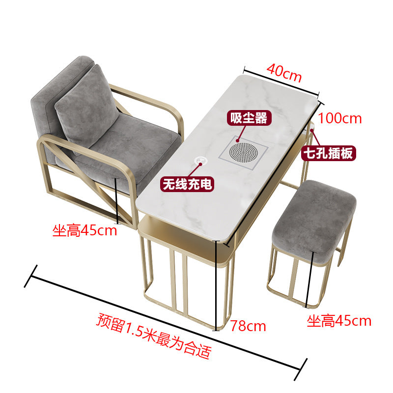 Widened 45cm marble nail table and chair set - special offer! economical single/double, light luxury, multi-functional, odorless, carbon steel with baked enamel finish