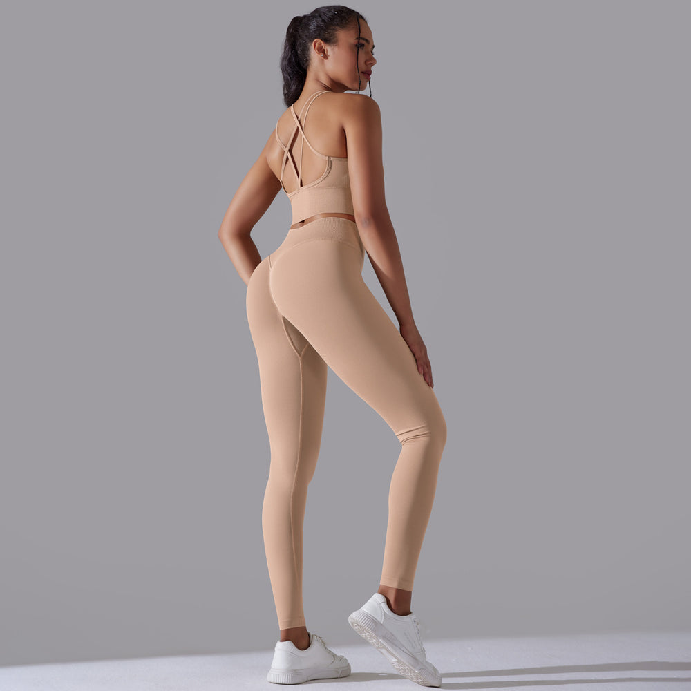 new arrivalhigh waist hip lift seamless yoga clothes sexy sling beautiful back sports bra suit running fitness clothes
