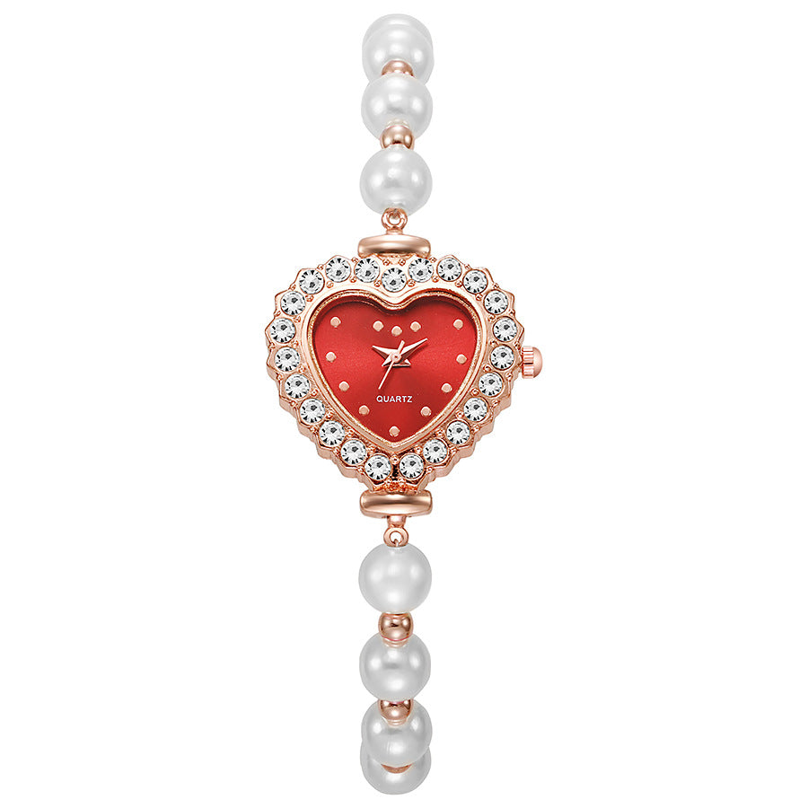New arrivalfashionelegant small rhinestone women's watch heart diamond-encrusted preppy style small dial pearl bracelet watch